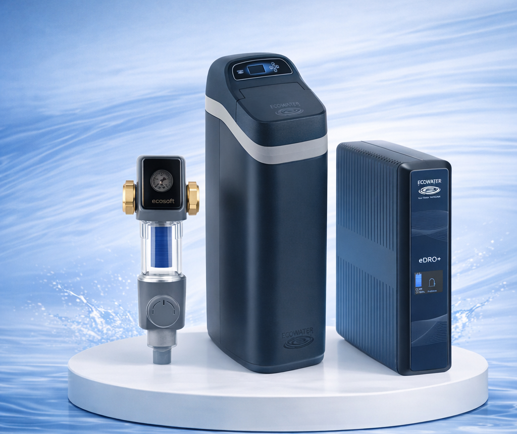 Residential Filtration Systems – EcoWater softener, eDRO+ RO, Ecosoft prefilter (UAE homes)